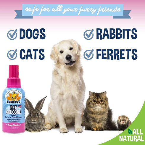 Bodhi Dog Baby Powder Scented Cat & Dog Cologne 4oz + Oatmeal Dog Shampoo & Conditioner 8oz for Sensitive Skin