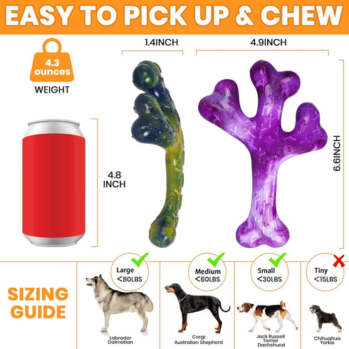 Dog Toys for Aggressive Chewers, 2 Pack Tough Chew Toys, Indestructible Beef Bacon Flavor for Large Dogs