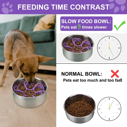 Dog Slow Feeder Dog Bowls Silicone Spiral Dog Food Bowls Feeder Insert to Slow Down Eating for Large Medium Small Breed Dogs Perfect with Stainless Steel Glass Ceramic Dog Bowls (Purple)