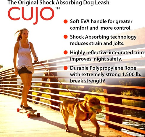 EzyDog Cujo Shock Absorbing Bungee Dog Leash, Reflective Trim, Padded Pull Handle, 25", Black