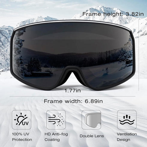 Ski Goggles OTG for Men Women, Anti-fog UV Protection Snowboard Goggles for Adult Youth