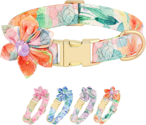 Beirui Cute Girl Dog Collars, Floral Dog Collar with Spring Flower Patterns for Small Medium Large Dogs, Colorful.
