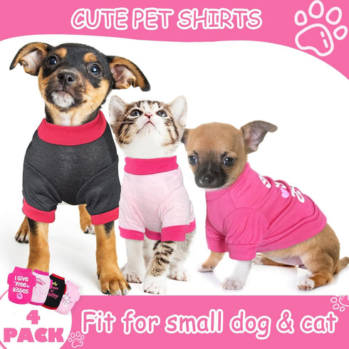 Kallfir's 4 Pieces Dog Clothes for Small Dogs, Summer Spring Shirts, Cute Soft Chihuahua Yorkie T-Shirt, X-Small
