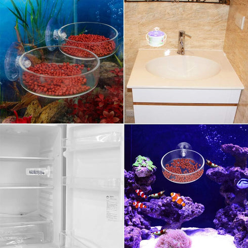Senzeal 2PCS Shrimp Feeding Dish, Glass Aquarium Fish Tank Reptiles Round Feeder Bowl with Suction Cup