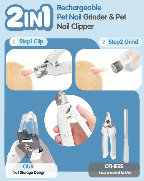 Motiilanco 2-in-1 Trimmer Dog Nail Clippers & Grinder with LED Light, Quiet Electric Pet Nail for Large Medium Small