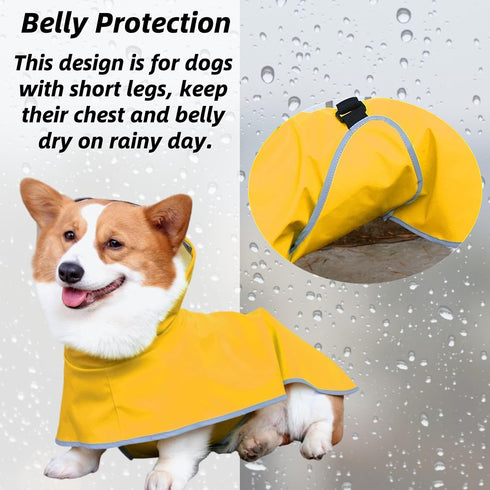Dog Raincoat with Hood for Medium Dog - Luccalily Waterproof Jacket with Reflective Strip, Adjustable Belly Strap