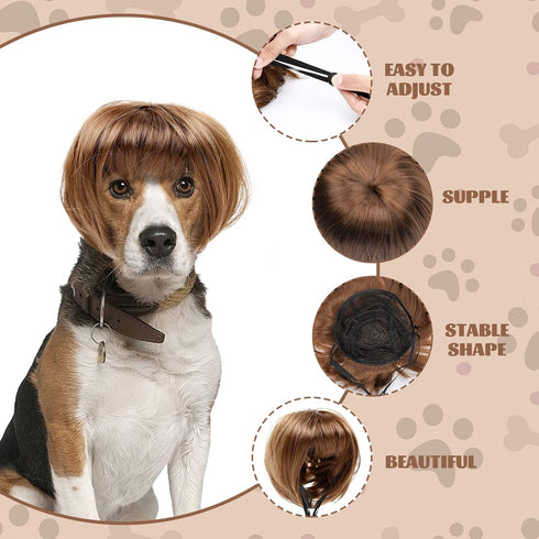 Dog Costume Cat Apparel, Curly Braids Headgear Wigs, Cute Funny Pet Hair Accessories (flax)