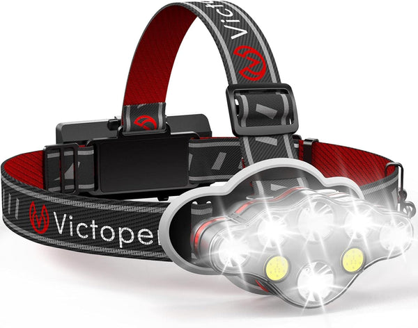 Victoper Rechargeable Headlamp, 8 LED High Lumen Super Bright USB Waterproof Head Flashlight