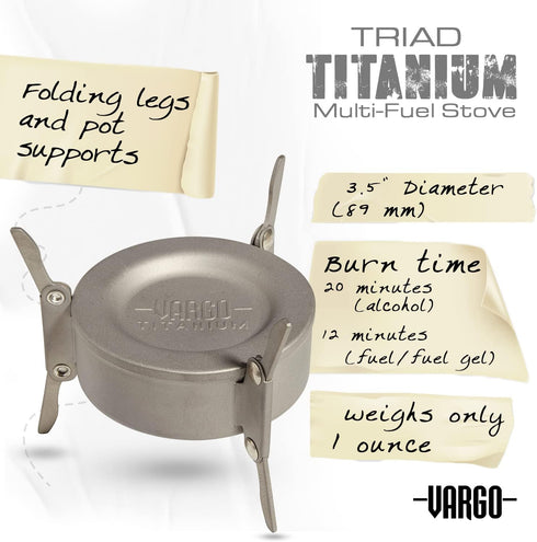 Vargo Titanium Triad Multi-Fuel Stove - Lightweight, Versatile, Solid Titanium Construction