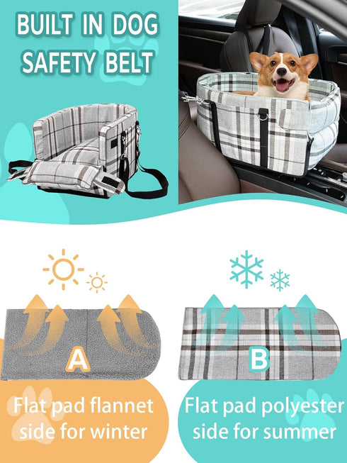 13lbs(Grid Prpeko Small Dog Car Seat, Portable Dog Seat with Soft Washable Cushion,Center Console Dog Car Seat