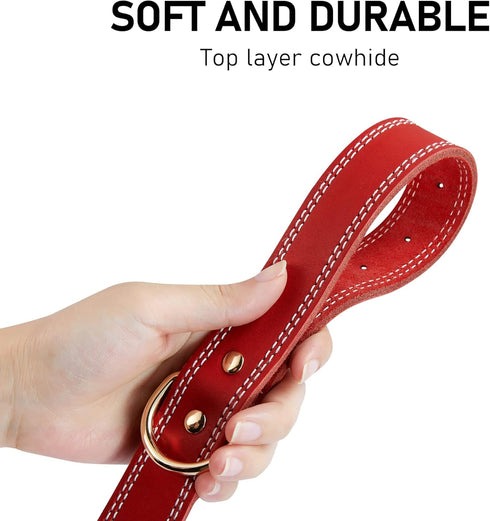Genuine Leather Dog Collar, Heavy Duty Wide Collar for Small, Medium, Large, Extra Large Dogs (S: 0.8" Wide, Red)