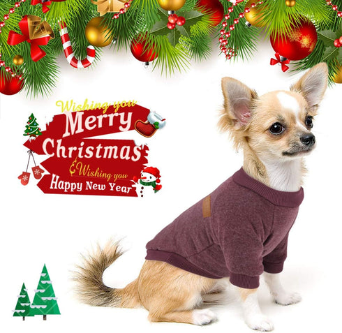 Idepet Pet Dog Classic Knitwear Sweater Soft Fleece Coat for Small Dogs, Thickening Warm Shirt Winter Clothing (L,