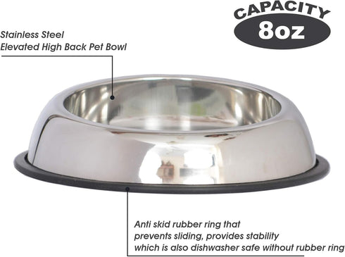 ICONIC PET 2 Pack Heavy Weight Non-Skid Easy Feed High Back Pet Bowl - 8 oz for Dog or Cat