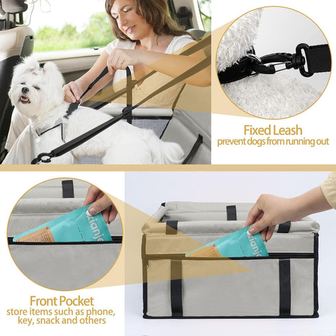 PetsHome Dog Car Seat, Foldable Booster Seat, Waterproof Travel Bag for Small to Medium Dogs, Pure Grey