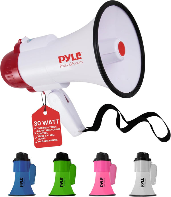 Pyle Megaphone Speaker Lightweight Bullhorn with Built-in Siren, Adjustable Volume Control, 800 Yard Range - PMP30
