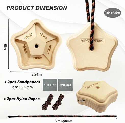 2 Pack 5 Portable Hangboard - Wooden Pentagram Rock Climbing Fingerboard, Lightweight with Multi-depth Pockets, Finger