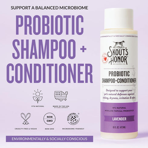 Omega-3s, 97% 16oz, 2-Pack Skout's Honor Probiotic Dog Shampoo & Conditioner with Avocado Oil & Natural, Paraben