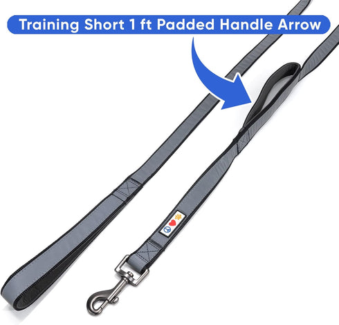 Pawtitas Double Handle Heavy Duty Dog Leash for Training, No Pull Leashes for Medium and Large Dogs - Black