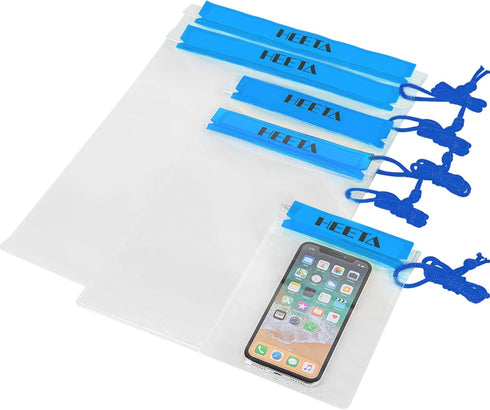 HEETA 5-Pack Clear Waterproof Dry Bag, Water Tight Cases for Camera Mobile Phone Maps, Kayaking Document Holder