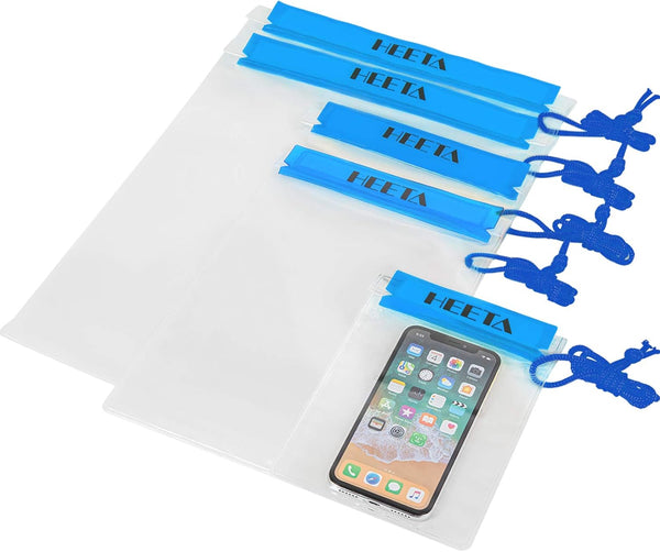 HEETA 5-Pack Clear Waterproof Dry Bag, Water Tight Cases for Camera Mobile Phone Maps, Kayaking Document Holder