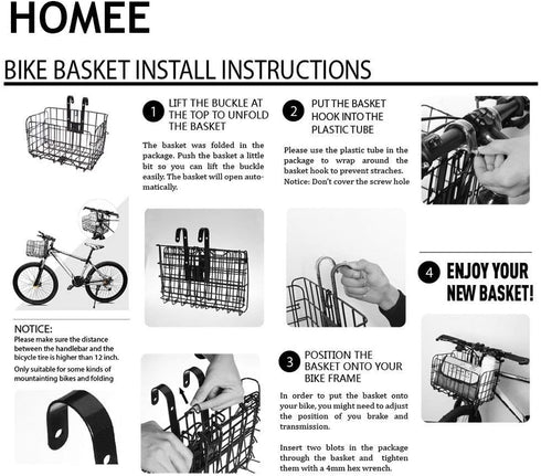 HOMEE Folding Rear Bike Basket | Wire Mesh Fold-Up Detachable Bag for Mountain Bike Accessories (1 Pack)