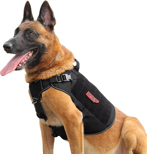 Tactical Dog Harness for Large Medium Small Dogs, Military Molle Vest with Hook & Loop Panels for Reflective Training