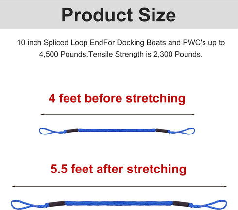 Jranter Bungee Dock Lines - 4 Feet Bungee Shock Cords for Boat, PWC, Jet Ski, Kayak, Canoe (4 Packs)