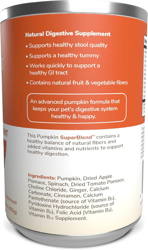 Packed 15 oz Fruitables Pumpkin Digestive Supplement, Made with Pumpkins for Dogs, Healthy Fiber Supplement for Pet