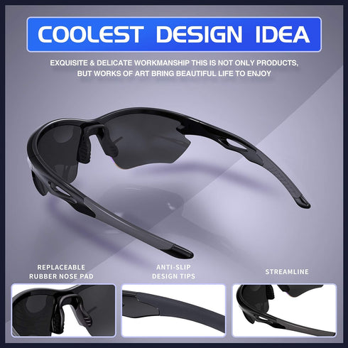 Polarized Sports Sunglasses for Men Women, Cycling Running Fishing Glasses with TR90 Unbreakable Frame