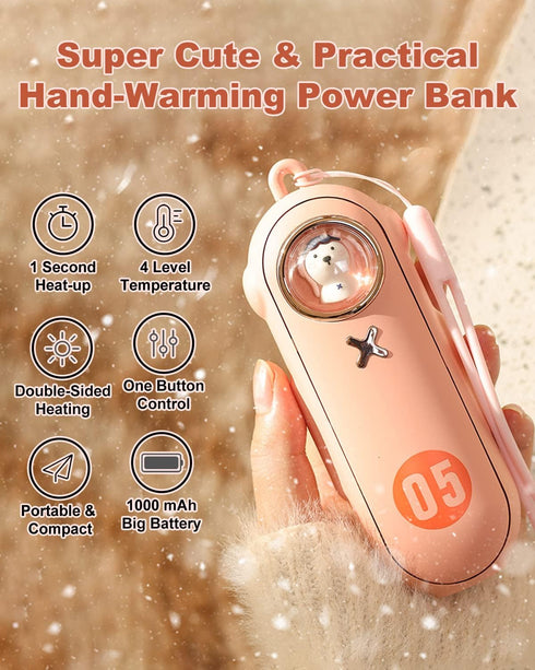 Portable Hand Warmer Electric Power Bank 10000mAh, Rechargeable with 4 Heat Levels, USB Handwarmer for Outdoors