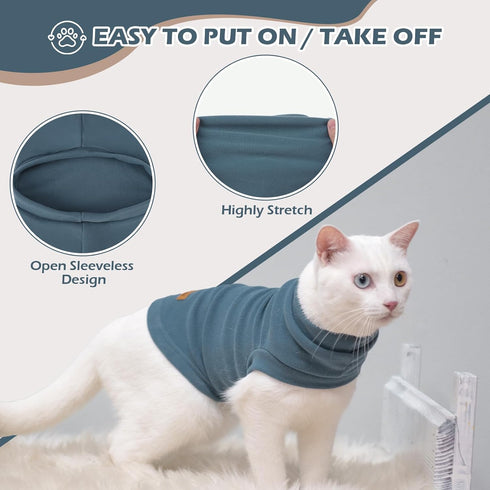 EXPAWLORER Soft Cat Sweater, Warm Kitten Clothes, Fall and Winter Pet Coat Pullover Design, Blue Medium