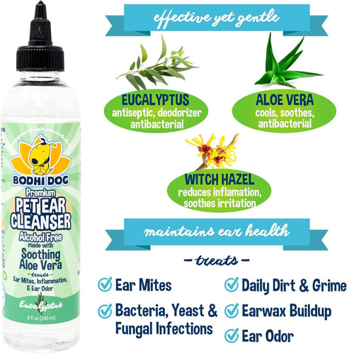 Bodhi Dog Ear Cleaner Solution for Dogs & Cats, Aloe Vera Alcohol-Free Cleanser for Sensitive Skin (8 Fl Oz)