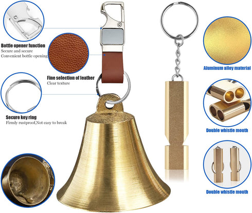 Pacify 3/6 Pack Loud Bear Bell with Whistle Set for Hikers, 2 Inch 3 in 1 Hiking Gear with Emergency Whistle and