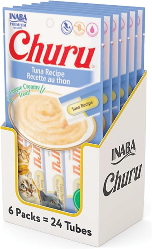 INABA Churu Cat Treats, Grain-Free, Lickable, Squeezable Creamy Purée Cat Treat/Topper, 0.5 Ounces Each Tube, 24 Tubes