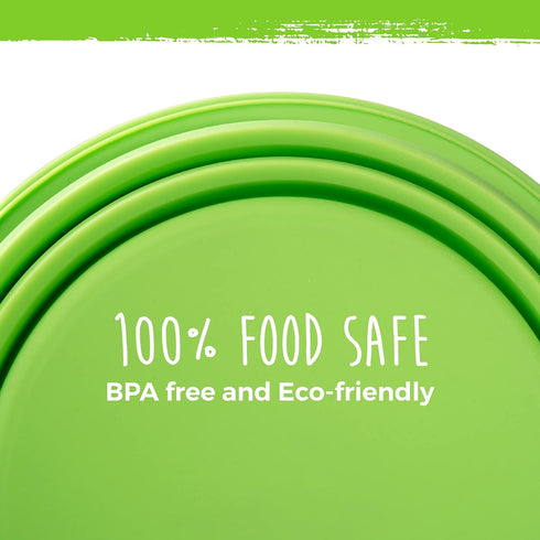 Mighty Paw Travel Dog Bowl Set - Silicone Food - Water Bowls - Bonus Carabiner Clip - Ideal for Hiking - Camping - Lightweight - Leak-Proof - Collapsible Dog Bowl with Lid - Green - 2 Pack (27 Oz)