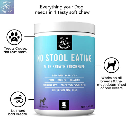Deterrent for Dogs Eating Poop, Coprophagia No Poo Chews, 60ct, Enhanced with Breath Freshener