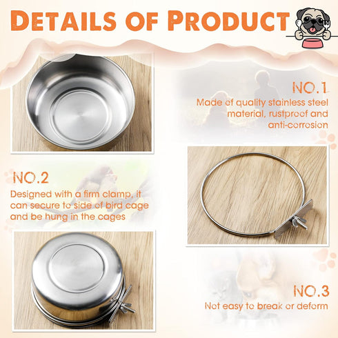 4 Packs Stainless Steel Bird Feeding Dish Cups, 30 oz Bird Feeder for Parrots, Water Food Bowl, Clamp Accessories