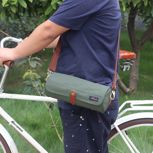 TOURBON Waxed Canvas Bicycle Top Tube Bag - Bike Handlebar Basket