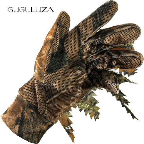 GUGULUZA 3D Leafy Camo Hunting Gloves, Lightweight Anti-Slip Full Finger Tactical Gloves