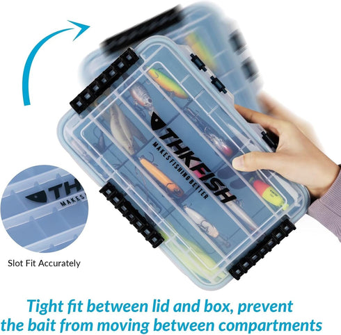 THKFISH Fishing Tackle Box 3700S, Floating Lure Box Storage Organizer with Adjustable Dividers, 2PC