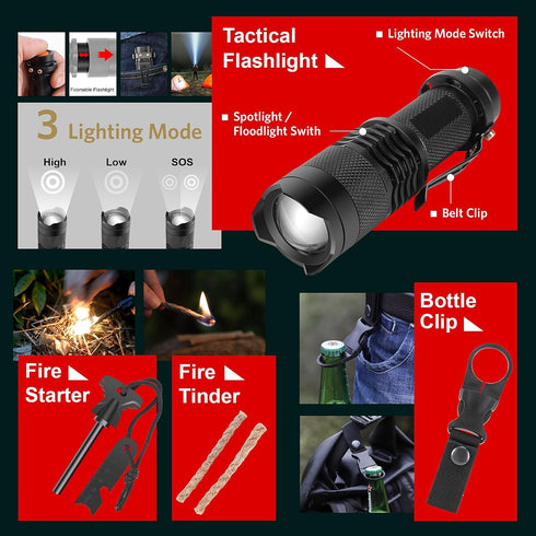 Pixato 116-in-1, Survival Kits, Survival Gear and Equipment Emergency Kit with First Aid Kit, Tactical Pen, Fishing
