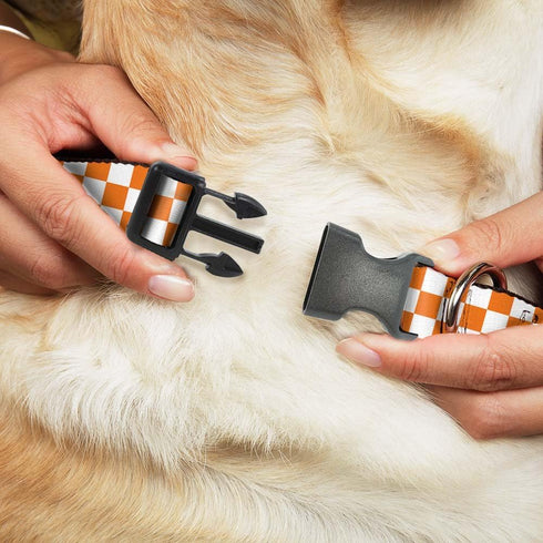 Buckle-Down Plastic Clip Collar - Checker White/TN Orange, 1" Wide, Fits 9-15" Neck - Small