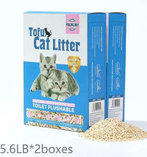 Tofu Cat Litter 11.2LB(5.6lb×2bag) Clumping, 100% Food Grade Raw Materials, Clumping,Flushable,Ultra Absorbent and Fast Drying,Solubility in Water,Really Dust-Free,Less Scattering