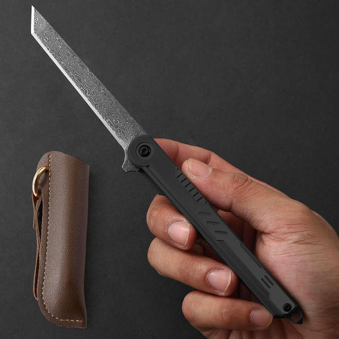 Slim Damascus Pocket Knife for Men/Women, Handmade 67 Layers VG10 Core Damascus Blade, EDC Gift & Tool