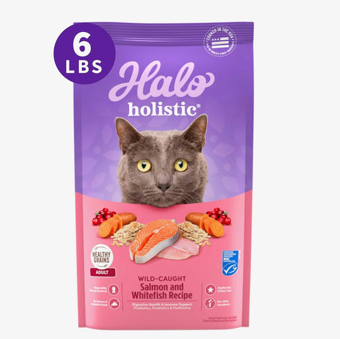 Halo Holistic Cat Food Dry, Wild-caught Salmon & Whitefish Recipe, Complete Digestive Health, 6-lb Bag