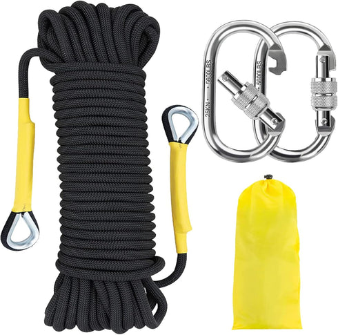 NTR 10M to 50M Climbing Rope, 8MM Static Rock Climbing Rope with 2 Steel Hooks for Outdoor Safety