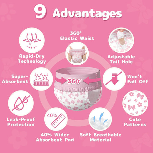 360 10 Dono Disposable Pull It Up Female Dog Diapers, Stretchy Waist Puppy Diapers, Super-Absorbent Doggie Diapers