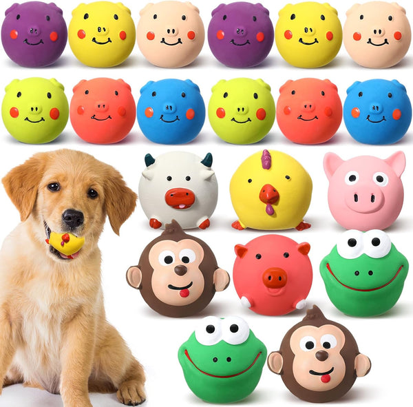 20 Pack Latex Dog Squeaky Toys - Soft Rubber Funny Animal Sets for Small, Medium Dogs, Interactive Fetch Play