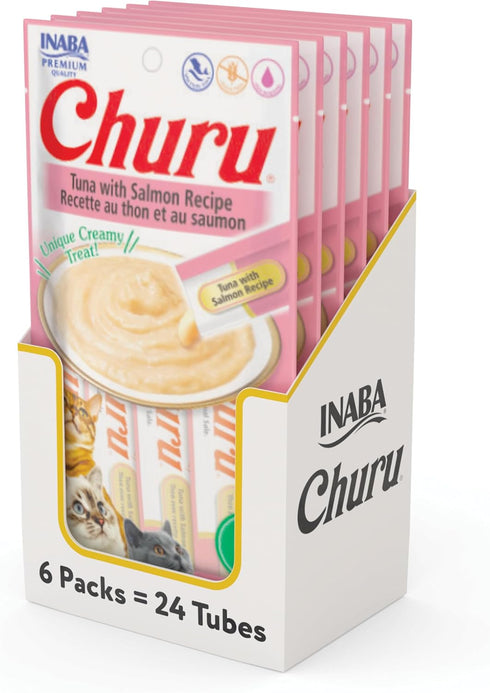 INABA Churu Tuna with Salmon Recipe Lickable Creamy Purée Cat Treats - 24 Tubes