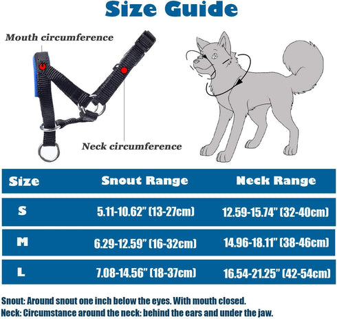 Dog Head Collar, Fabric Padded Head Collar for Dogs to Prevent Pulling, Head Leash for Small Medium Large Dogs Walking(L,Lake Blue)